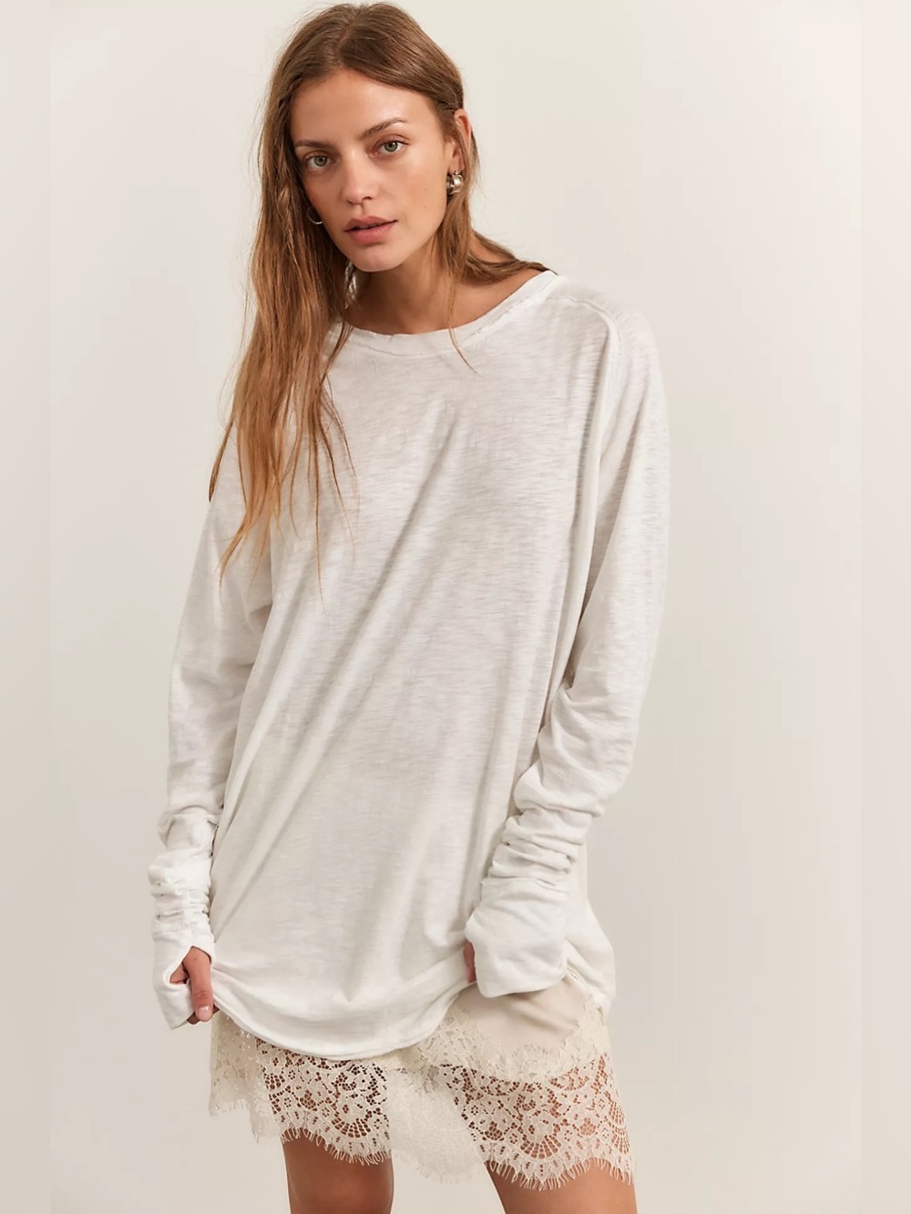 We The Free Arden Tee M Optic White Oversized Long Sleeve Slouchy Top